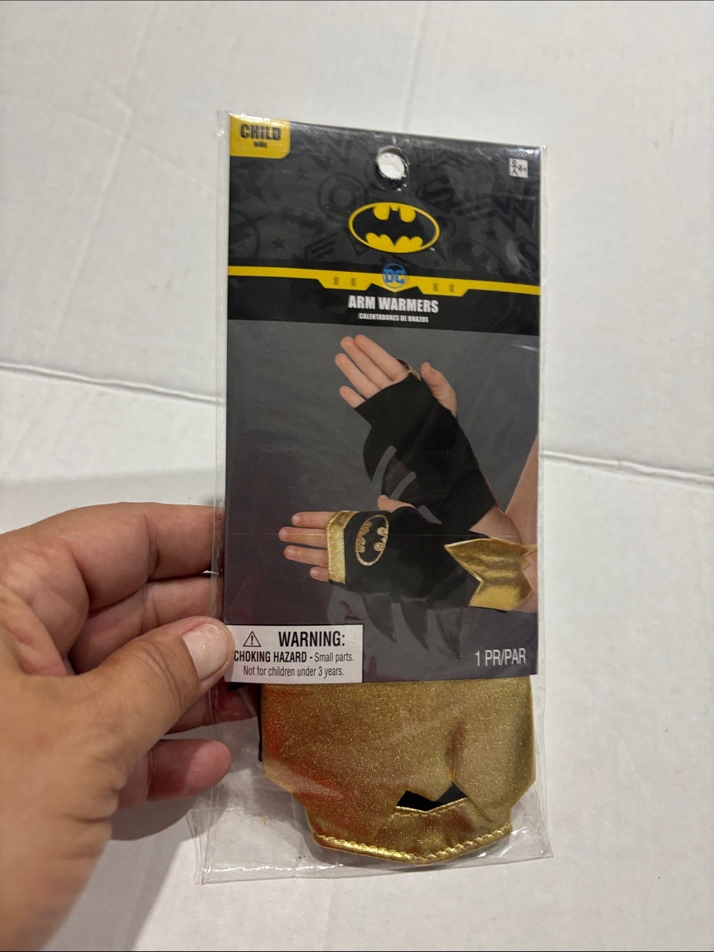 Batman Black and Gold Fingerless Arm Warmers child size